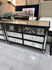 Mirrored and Grey Fabric Bedroom Set with Mattress - Gently Used