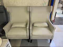2XL Furniture & Home Decor Pair of Off-White Studded Wingback Armchairs - Like New