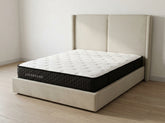 Beige Upholstered Bed with Mattress - Gently Used