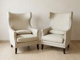 2XL Furniture & Home Decor Pair of Off-White Studded Wingback Armchairs - Like New