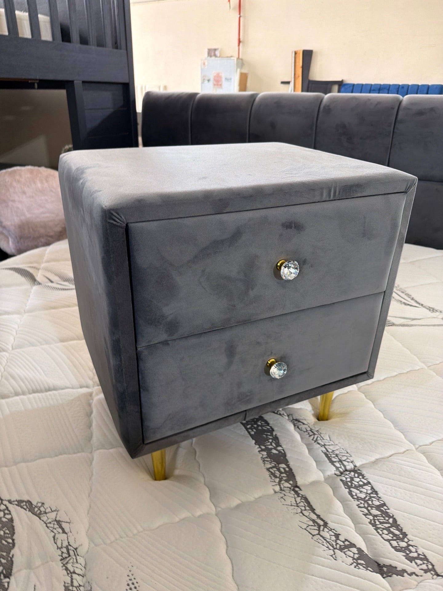 Velvet Bedroom set with a set of Nightstands