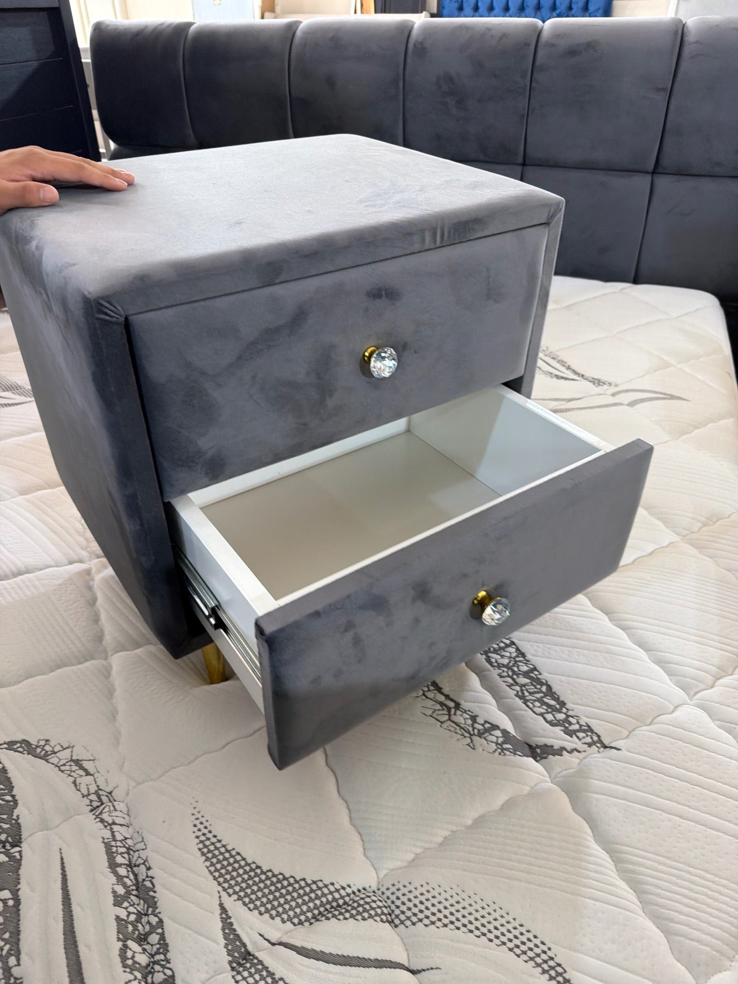 Velvet Bedroom set with a set of Nightstands