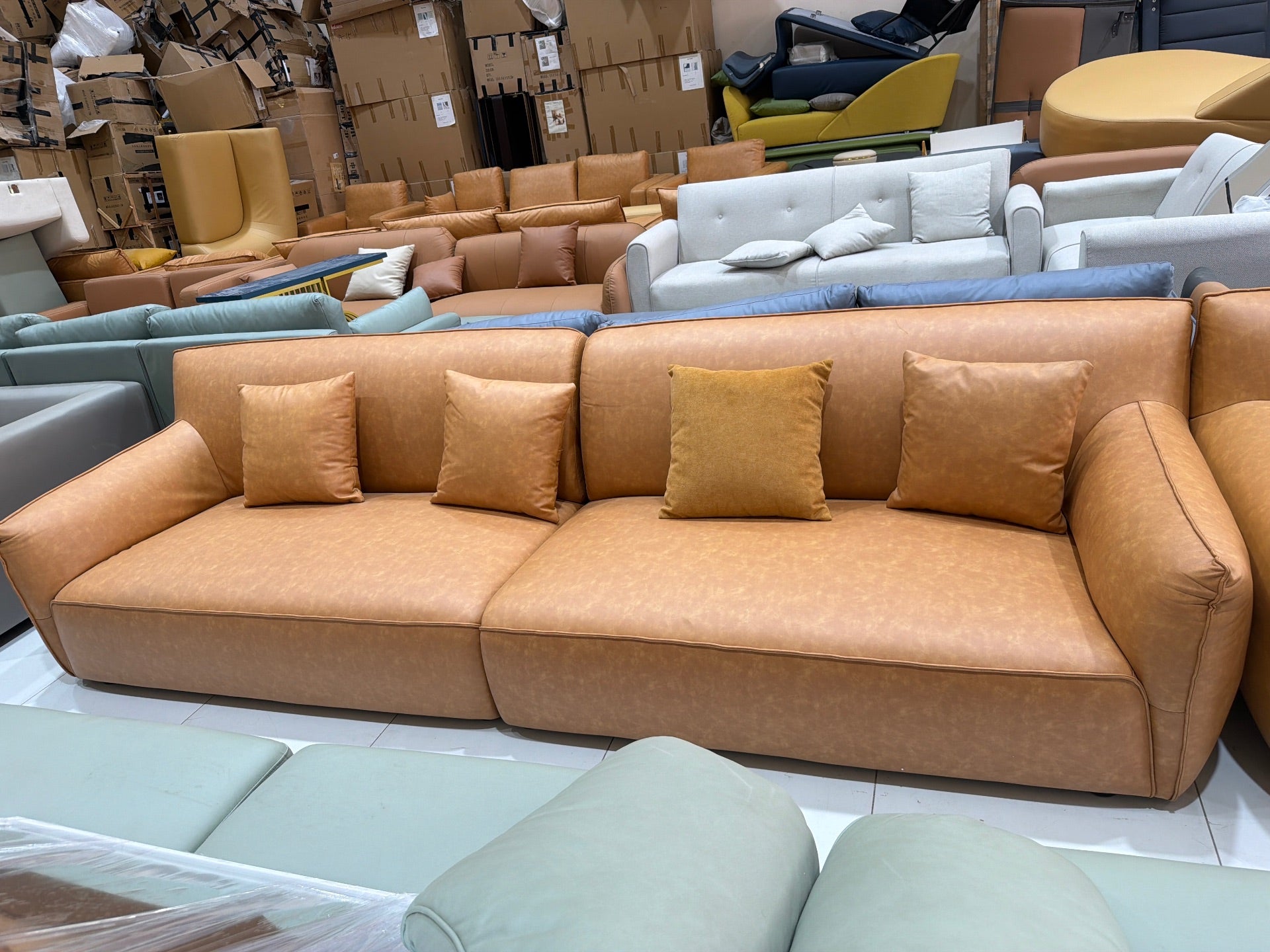 2XL Furniture & Home Decor Tan Faux Leather Sofa - Brand New