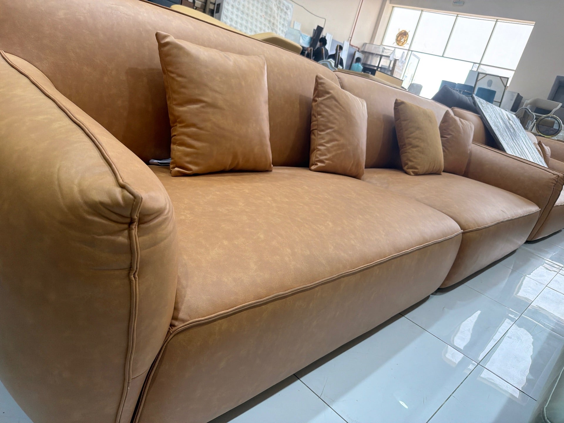 2XL Furniture & Home Decor Tan Faux Leather Sofa - Brand New