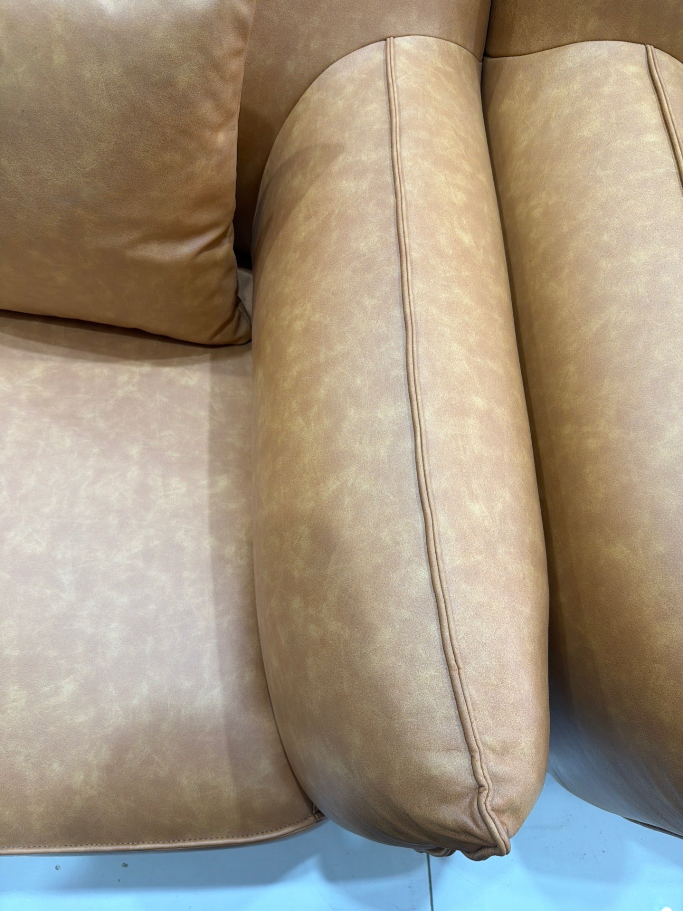 2XL Furniture & Home Decor Tan Faux Leather Sofa - Brand New