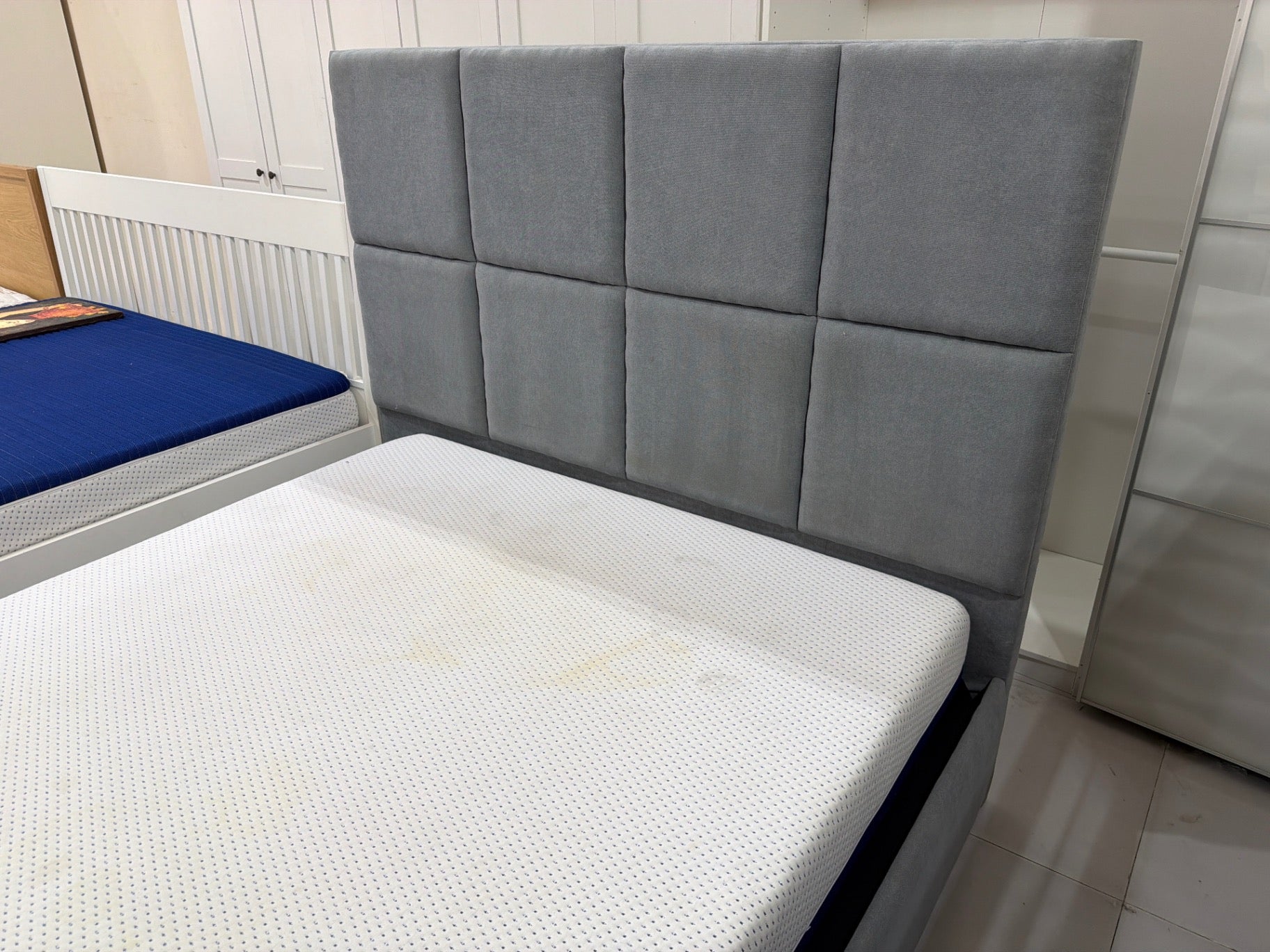 Upholstered King Size Bed with Mattress - Gently Used