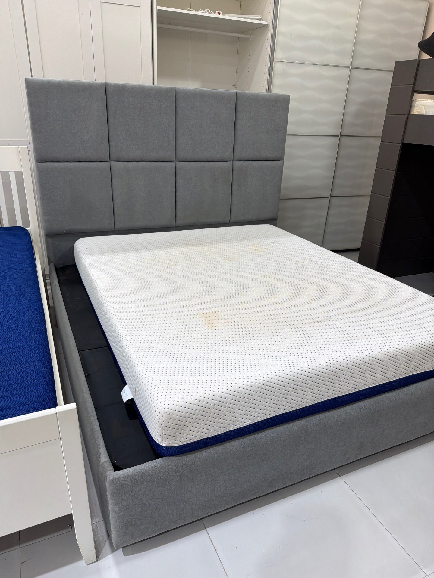 Upholstered King Size Bed with Mattress - Gently Used