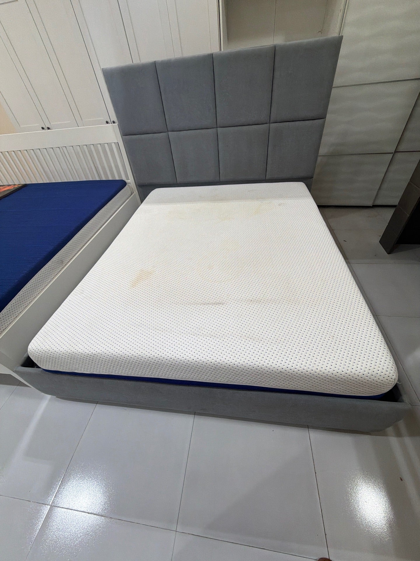 Upholstered King Size Bed with Mattress - Gently Used