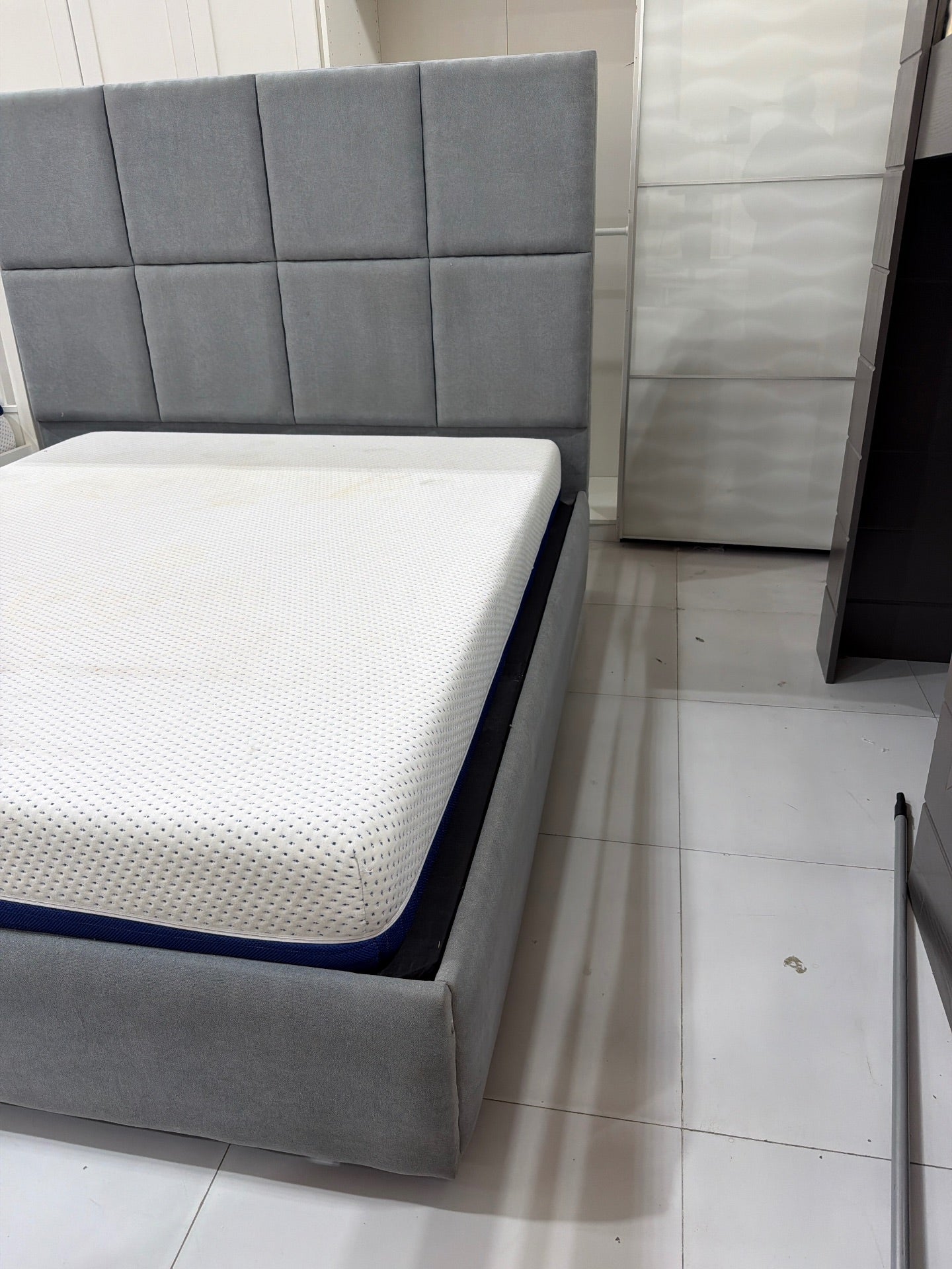 Upholstered King Size Bed with Mattress - Gently Used