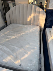 Home Center Beige Upholstered Bed Frame with Curved Headboard - Gently Used