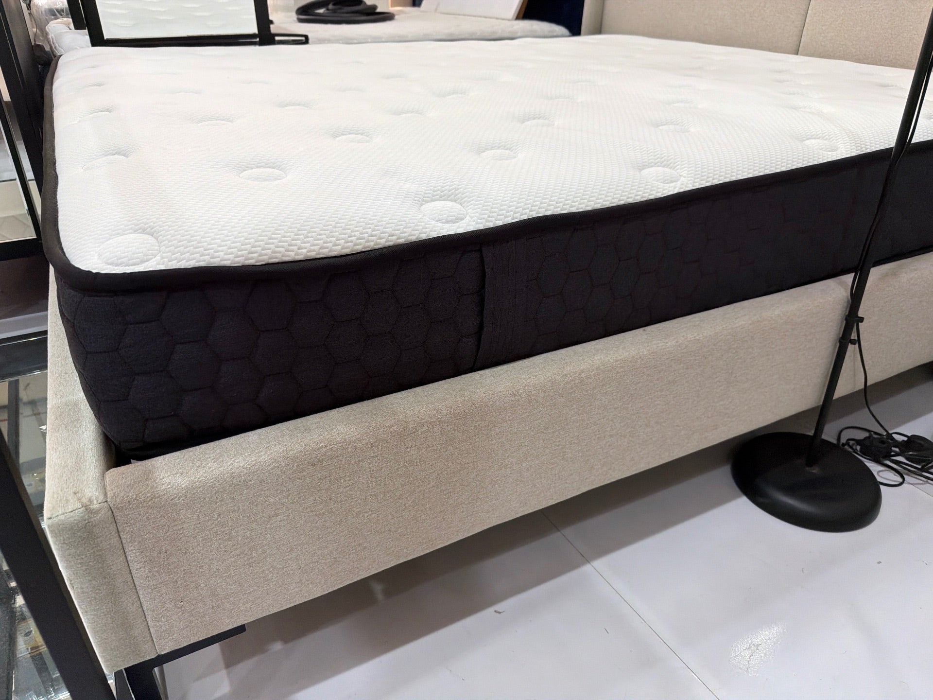 Beige Upholstered Bed with Mattress - Gently Used