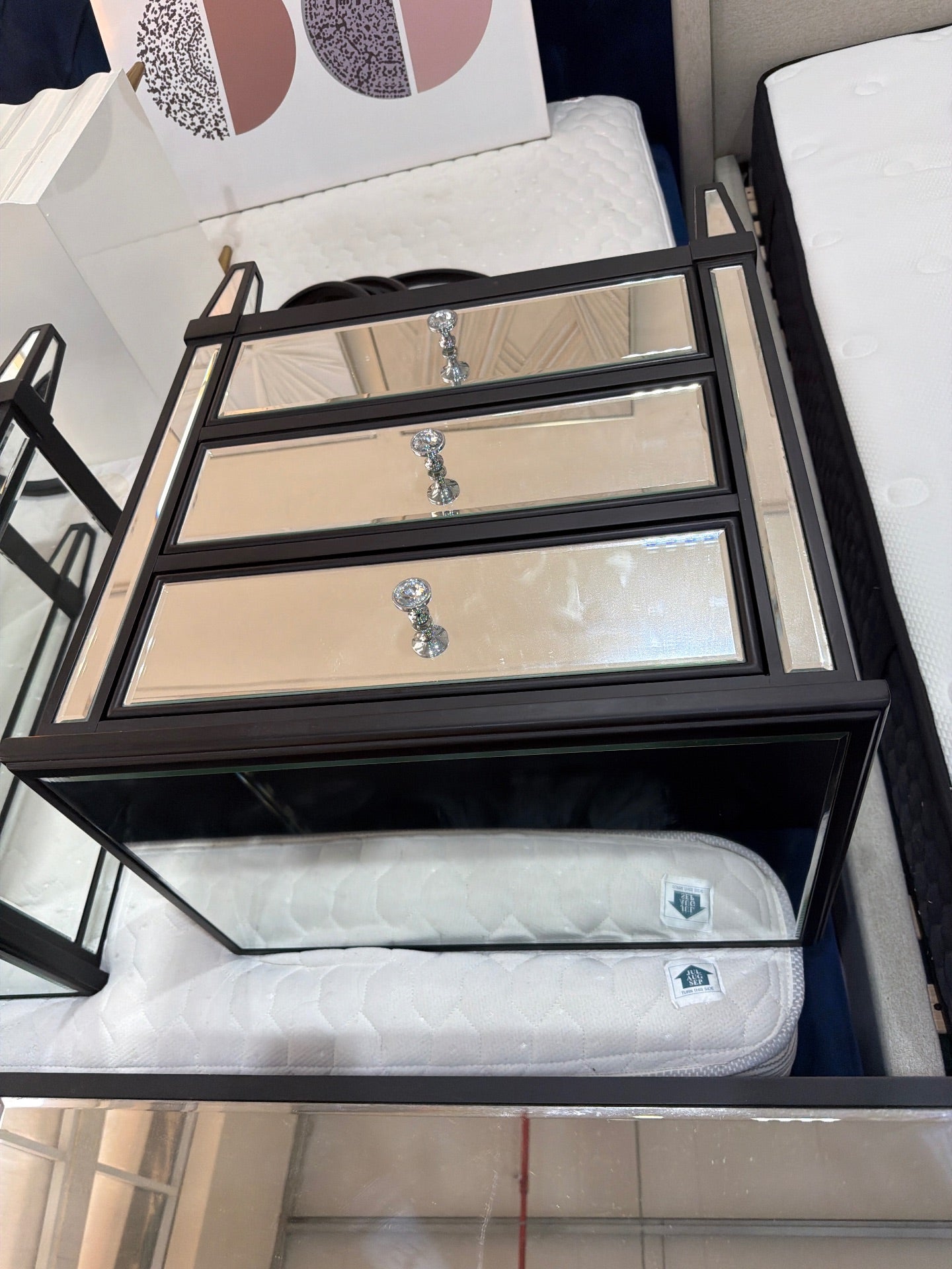 Mirrored and Grey Fabric Bedroom Set with Mattress - Gently Used