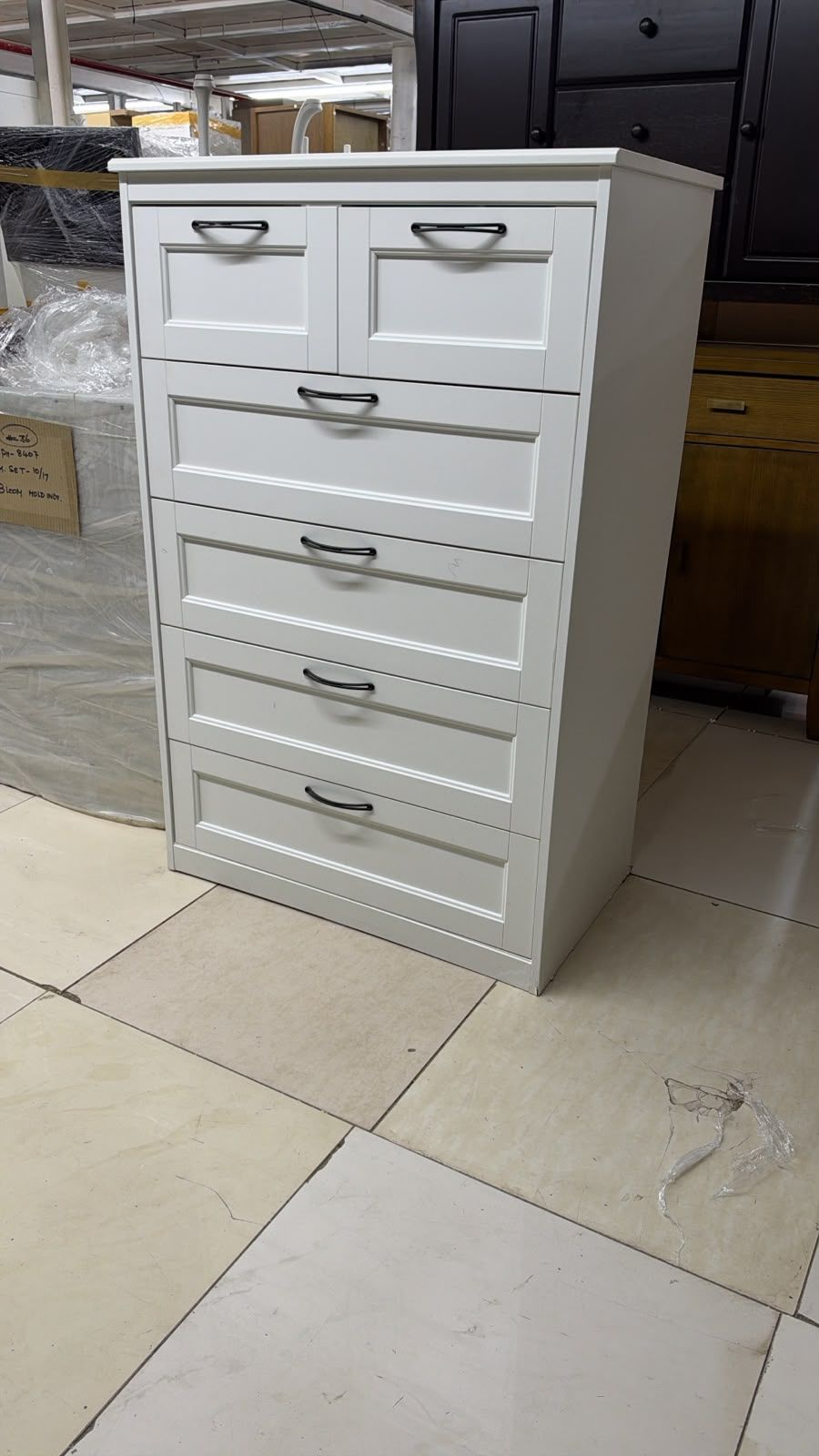 Home Center White 6-Drawer Chest with Black Handles - Gently Used