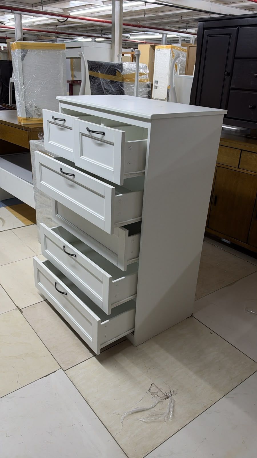 Home Center White 6-Drawer Chest with Black Handles - Gently Used