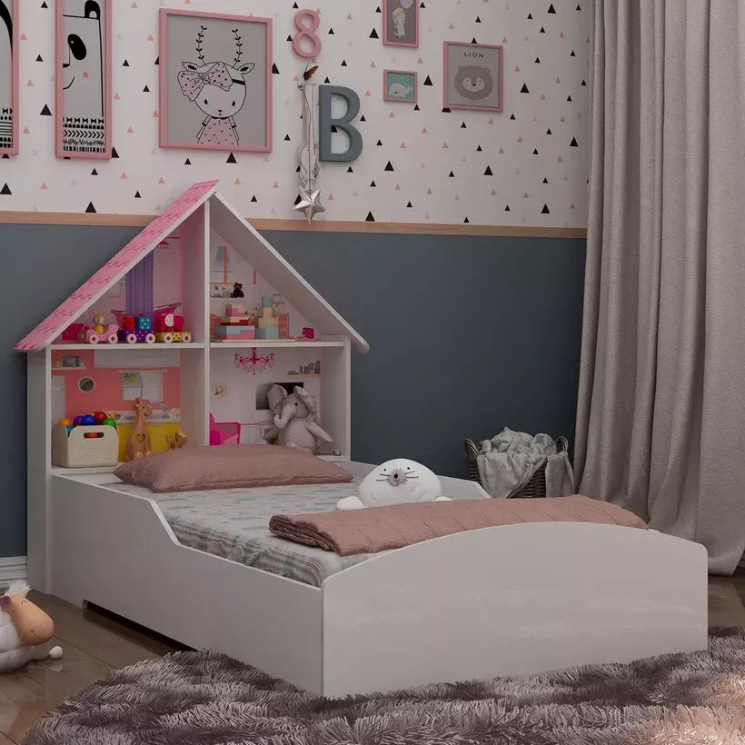 Pan Emirates White House Bed with Shelving Headboard