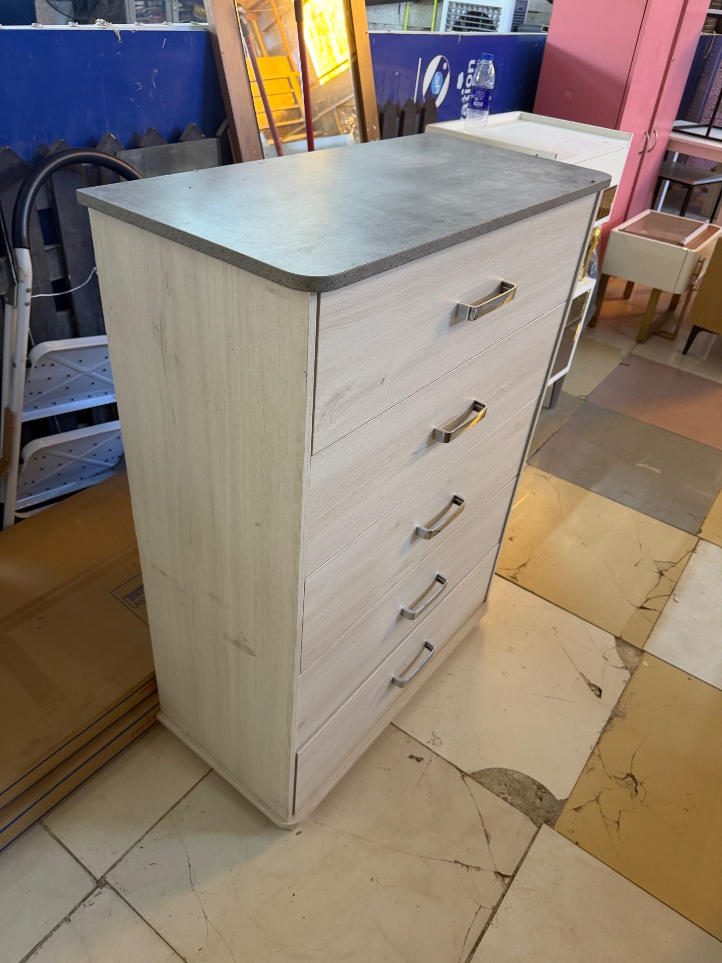 Home Box Light Oak and Grey 5-Drawer Chest - Like New