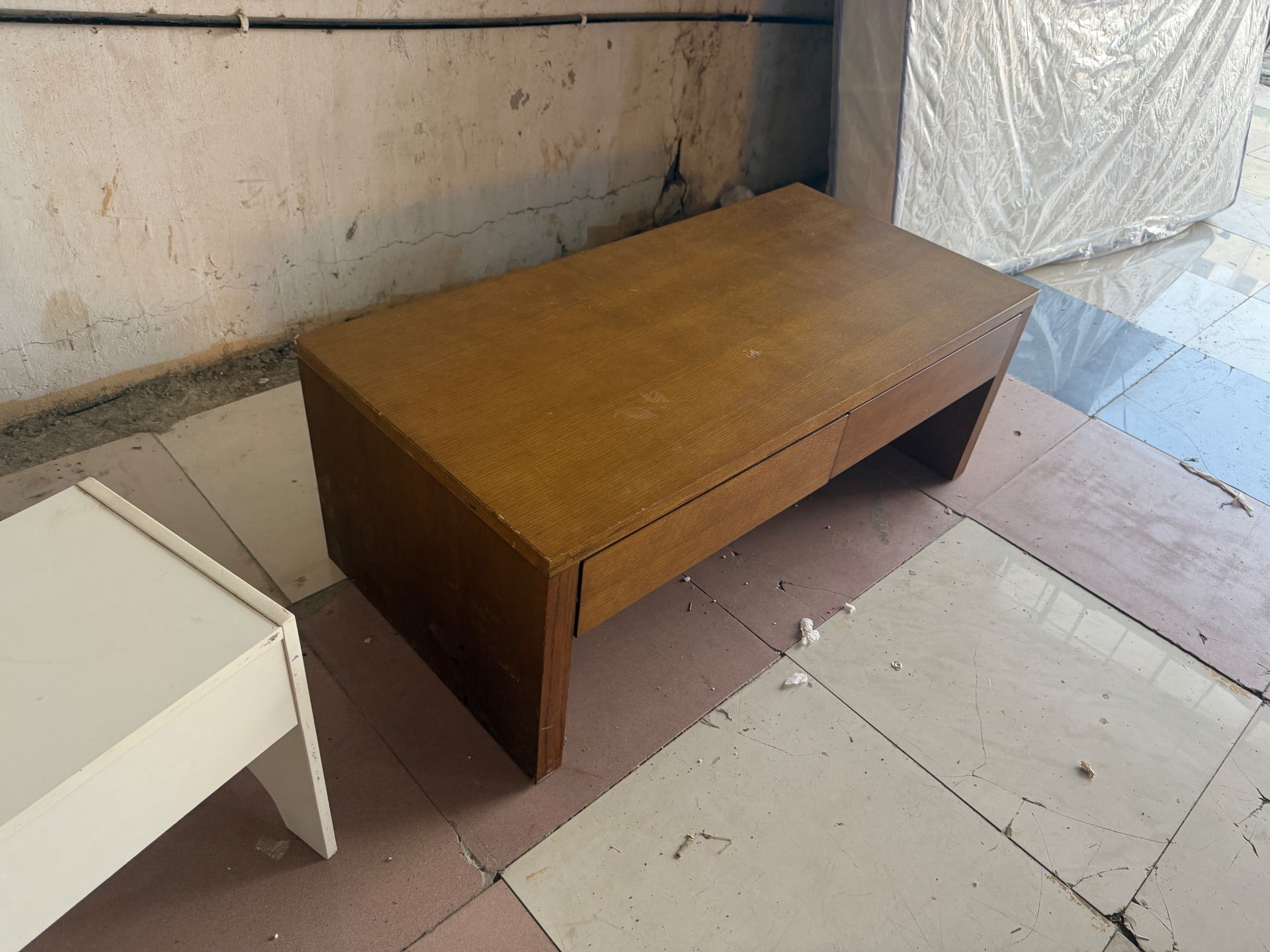 Home Center Rectangular Wooden Coffee Table with 2 Drawers - Used