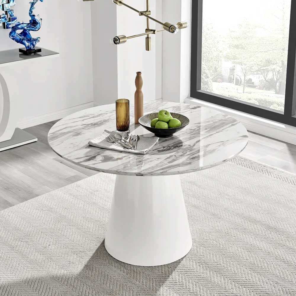 Abc Round Marble-Pattern Dining Table