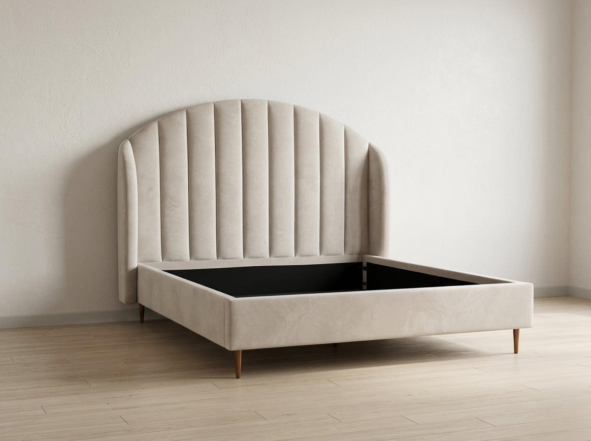 Home Center Beige Upholstered Bed Frame with Curved Headboard - Gently Used