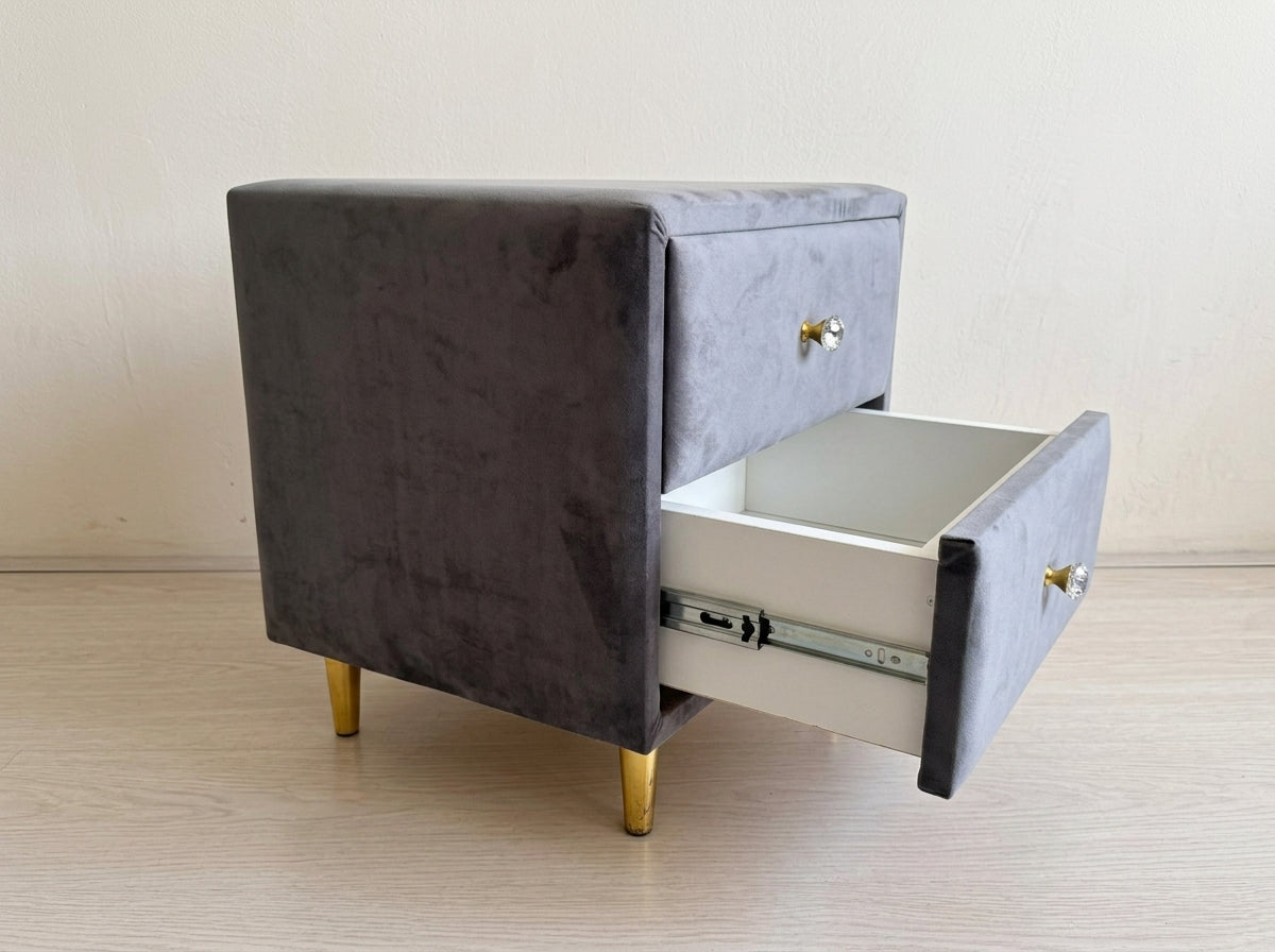 Velvet Bedroom set with a set of Nightstands