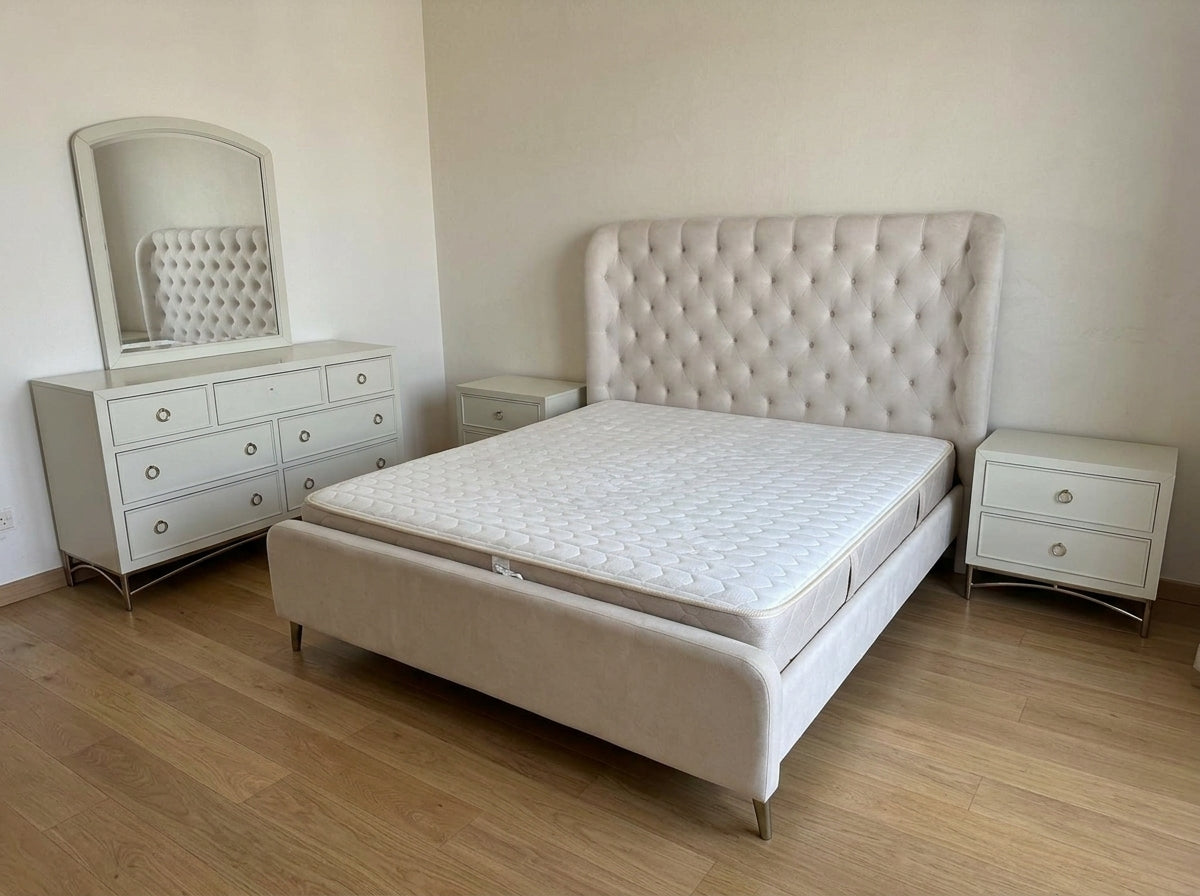 Home Center Tufted Bed Set with Dresser and Nightstands - Gently Used