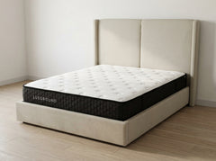 Beige Upholstered Bed with Mattress - Gently Used