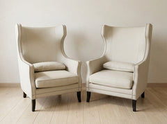 2XL Furniture & Home Decor Pair of Off-White Studded Wingback Armchairs - Like New