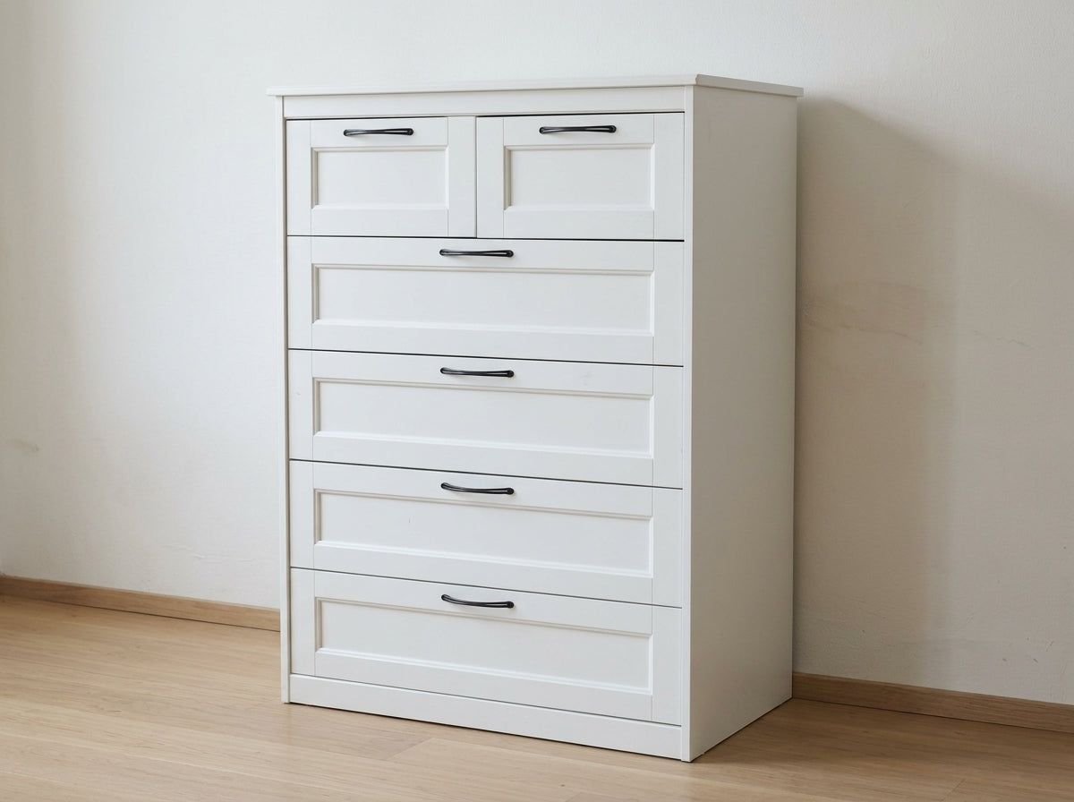 Home Center White 6-Drawer Chest with Black Handles - Gently Used